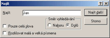 Najít text v tabulce